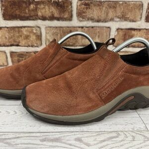 Merrell Jungle Moc Mens 9.5 Brown Slip On Shoes Nubuck Leather Casual Outdoor